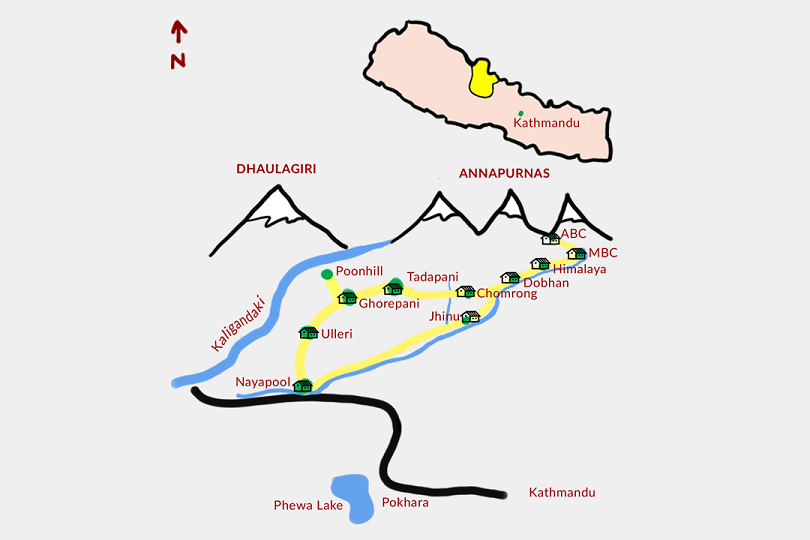 Itinéraire du Trekking du Camp de Base de l'Annapurna au Népal